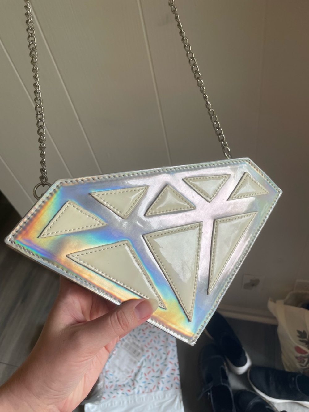 Holographic Diamond-Shaped Crossbody Bag in White/Cream - Picture 2 of 7